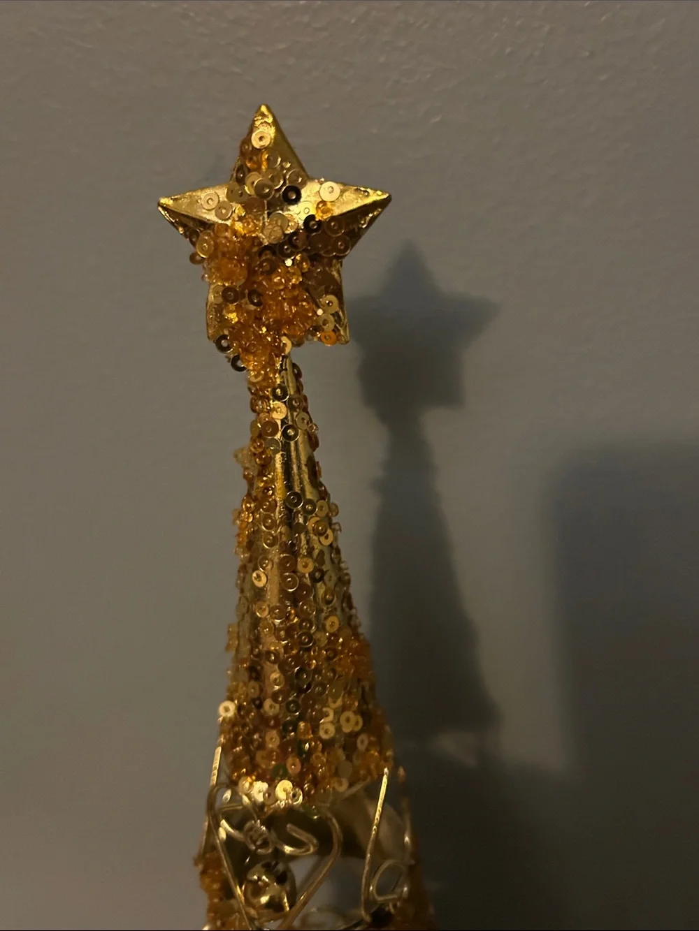 Gold -tone Christmas Tree with gold-tone Star, sequins , jungle bells, hearts